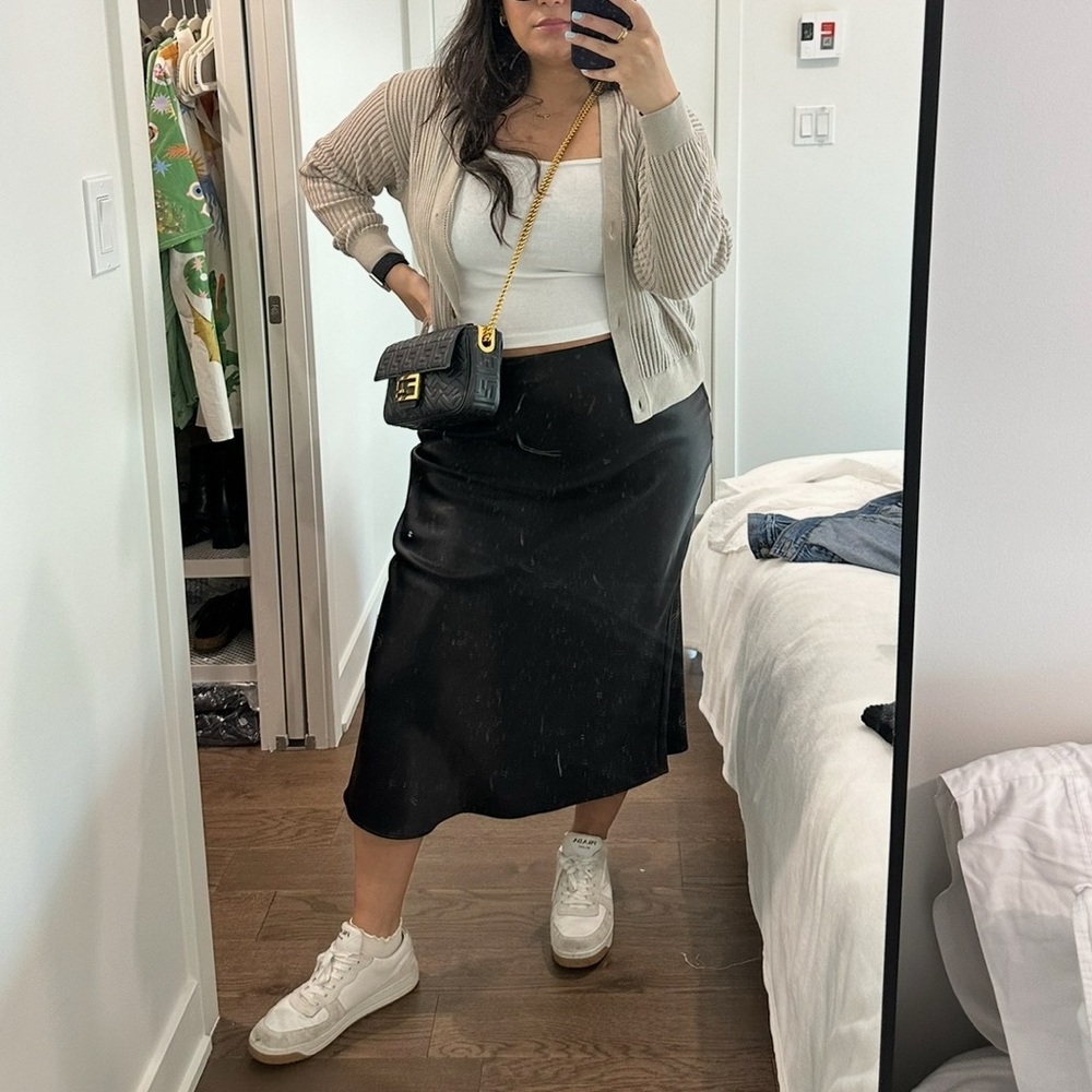 Midi Black Satin Skirt